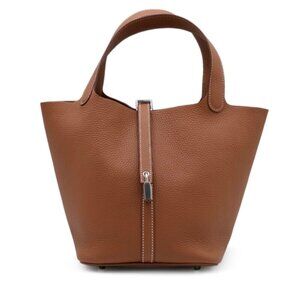 Pre-owned Hermès Taurillon Clemence Picotin 22 Palladium Hardware Tote Gold Brow